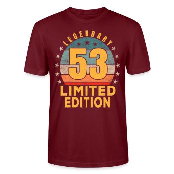 Birthday Legendary 53 Years Limited Edition - Stanley/Stella CRAFTER Unisex Organic T-Shirt - burgundy - Front - Alina (178cm) & Michal (187cm)