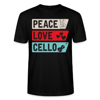 Peace Love Cello Musical Instrument - Stanley/Stella Unisex Bio-T-Shirt CRAFTER - Schwarz - Vorne - Alina (178cm) & Michal (187cm)