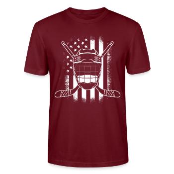 USA Eishockey Spieler Hockey Schläger - Stanley/Stella Unisex Bio-T-Shirt CRAFTER - Burgunderrot - Vorne - Alina (178cm) & Michal (187cm)