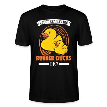 Jeg kan bare rigtig godt lide Rubber Ducks Rubber Duck - Stanley Stella CRAFTER unisex økologisk-T-shirt - sort - Foran - Alina (178cm) & Michal (187cm)