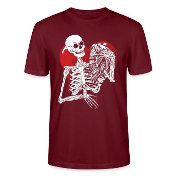 Till Death Midnight Lovers Gothic Skull Bones - Stanley/Stella CRAFTER Unisex Organic T-Shirt - burgundy - Front - Alina (178cm) & Michal (187cm)