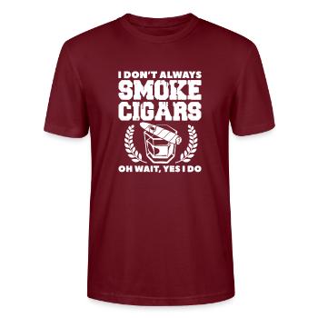 Cigar Whiskey Smoking Smoking Cigar Gift - Stanley/Stella CRAFTER Unisex Organic T-Shirt - burgundy - Front - Alina (178cm) & Michal (187cm)