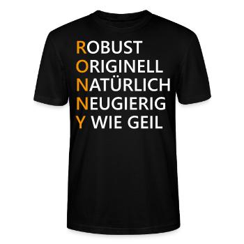 Ronny Name Geschenk - Stanley/Stella Unisex Bio-T-Shirt CRAFTER - Schwarz - Vorne - Alina (178cm) & Michal (187cm)