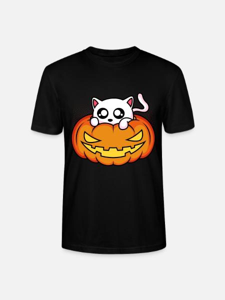 Chat Citrouille Halloween - T-shirt bio CRAFTER Stanley Stella Unisexe - noir