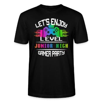Level JUNIOR HIGH keep calm and game on - Stanley/Stella CRAFTER Unisex Organic T-Shirt - black - Front - Alina (178cm) & Michal (187cm)