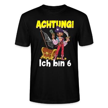 Geburtstagsshirt 6 Jahre Junge Pirat Totenkopf Pir - Stanley/Stella Unisex Bio-T-Shirt CRAFTER - Schwarz - Vorne - Alina (178cm) & Michal (187cm)