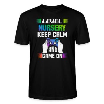 Level NURSERY keep calm and game on - Stanley/Stella CRAFTER Unisex Organic T-Shirt - black - Front - Alina (178cm) & Michal (187cm)