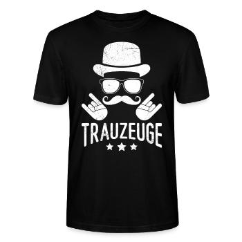 Trauzeuge Mann Hochzeit - Stanley/Stella Unisex Bio-T-Shirt CRAFTER - Schwarz - Vorne - Alina (178cm) & Michal (187cm)