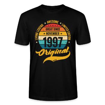 Retro 25 Years November 1997 Birthday Vintage - Stanley/Stella Unisex Bio-T-Shirt CRAFTER - Schwarz - Vorne - Alina (178cm) & Michal (187cm)