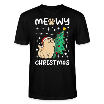 Meowy Christmas Katzen Weihnacht - Stanley/Stella Unisex Bio-T-Shirt CRAFTER - Schwarz - Vorne - Alina (178cm) & Michal (187cm)