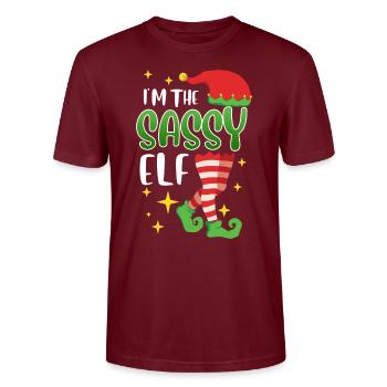 Elfe effronté Je suis l’elfe impertinent Nicolas - T-shirt bio CRAFTER Stanley Stella Unisexe - bordeaux - Devant - Alina (178cm) & Michal (187cm)