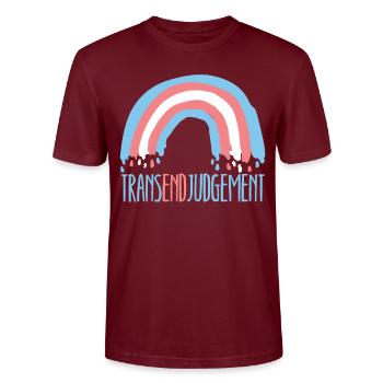 Transend Judgement LGBTQ Trans Transgender Rights - Stanley/Stella CRAFTER Unisex Organic T-Shirt - burgundy - Front - Alina (178cm) & Michal (187cm)