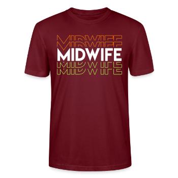 Doula Obstetrician Midwife - Stanley/Stella CRAFTER Unisex Organic T-Shirt - burgundy - Front - Alina (178cm) & Michal (187cm)