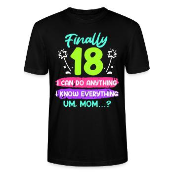 Finally 18 years 18th birthday - Stanley/Stella CRAFTER Unisex Organic T-Shirt - black - Front - Alina (178cm) & Michal (187cm)