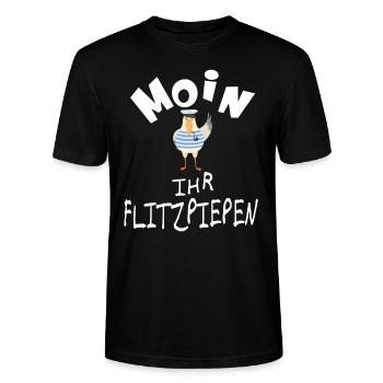 Moin ihr Flitzpiepen lustige Möwe - Stanley/Stella Unisex Bio-T-Shirt CRAFTER - Schwarz - Vorne - Alina (178cm) & Michal (187cm)