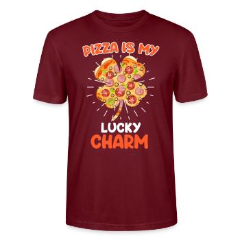 Pizza ist mein Glück Bringer Pizza Fan - Stanley/Stella Unisex Bio-T-Shirt CRAFTER - Burgunderrot - Vorne - Alina (178cm) & Michal (187cm)
