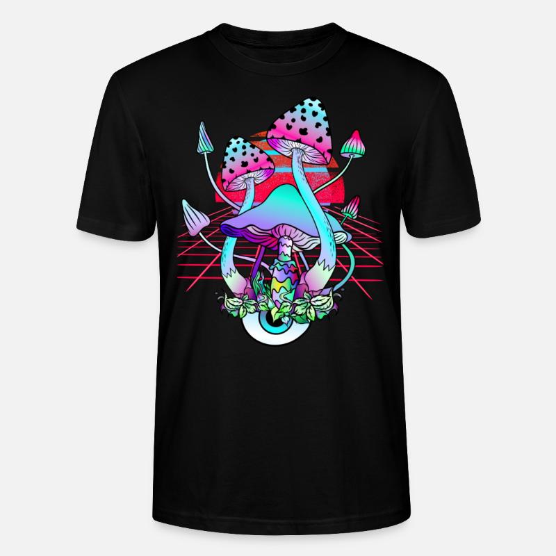 Champignons Psychédéliques - Retro Wave Sunset - T-shirt bio CRAFTER Stanley Stella Unisexe - noir