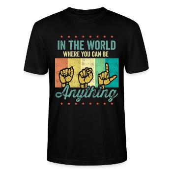 Langue des signes américaine ASL dans le monde, en - T-shirt bio CRAFTER Stanley Stella Unisexe - noir - Devant - Alina (178cm) & Michal (187cm)