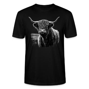 Schottisches Hochlandrind - Stanley/Stella Unisex Bio-T-Shirt CRAFTER - Schwarz - Vorne - Alina (178cm) & Michal (187cm)