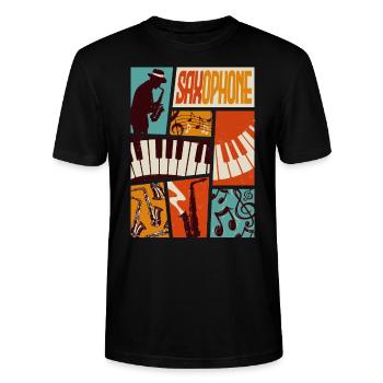 Retro Saxophon Spieler Saxophon Band - Stanley/Stella Unisex Bio-T-Shirt CRAFTER - Schwarz - Vorne - Alina (178cm) & Michal (187cm)