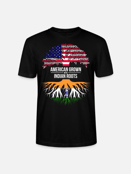 AMERICAN GROWN WITH INDIAN ROOTS - Stanley/Stella CRAFTER Unisex Organic T-Shirt - black