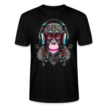 Festival Party Liebhaber Techno Monkey DJ Rave - Stanley/Stella Unisex Bio-T-Shirt CRAFTER - Schwarz - Vorne - Alina (178cm) & Michal (187cm)