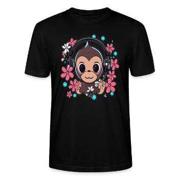 Flora Cute Monkey DJ Music Festival - T-shirt bio CRAFTER Stanley Stella Unisexe - noir - Devant - Alina (178cm) & Michal (187cm)