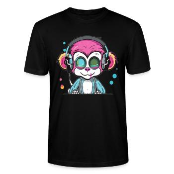 Techno Party Monkey EDM Rave - T-shirt bio CRAFTER Stanley Stella Unisexe - noir - Devant - Alina (178cm) & Michal (187cm)