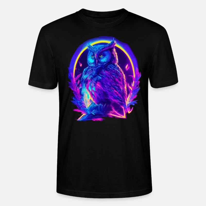Mystically Glowing Owl Neon Synthwave - Stanley/Stella CRAFTER Unisex Organic T-Shirt - black