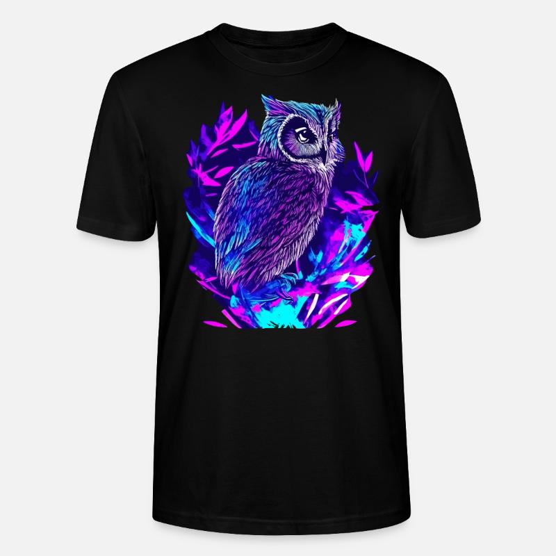 Neon Owl Psychedelic Owl Art - T-shirt bio CRAFTER Stanley Stella Unisexe - noir