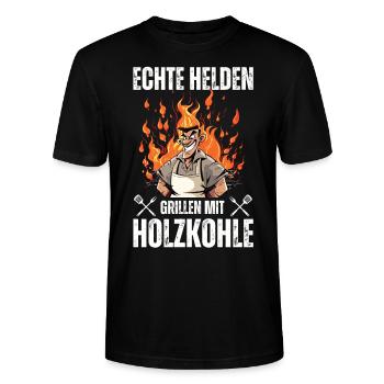 Grillmeister BBQ Barbecue Grill Chef Holzkohle - Stanley/Stella Unisex Bio-T-Shirt CRAFTER - Schwarz - Vorne - Alina (178cm) & Michal (187cm)