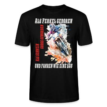 Motorrad Biker Spruch - fahre wie eine Sau - Stanley/Stella Unisex Bio-T-Shirt CRAFTER - Schwarz - Vorne - Alina (178cm) & Michal (187cm)