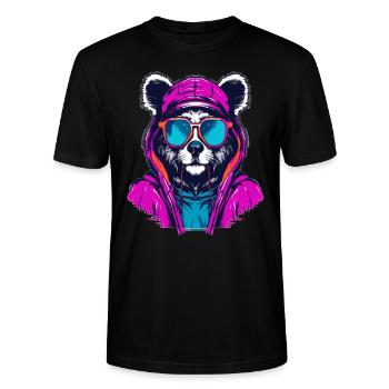 Party Waschbär Musikliebhaber Cyberpunk Rave - Stanley/Stella Unisex Bio-T-Shirt CRAFTER - Schwarz - Vorne - Alina (178cm) & Michal (187cm)