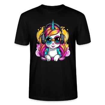 Dnb mélomane licorne mignon DJ rave - T-shirt bio CRAFTER Stanley Stella Unisexe - noir - Devant - Alina (178cm) & Michal (187cm)