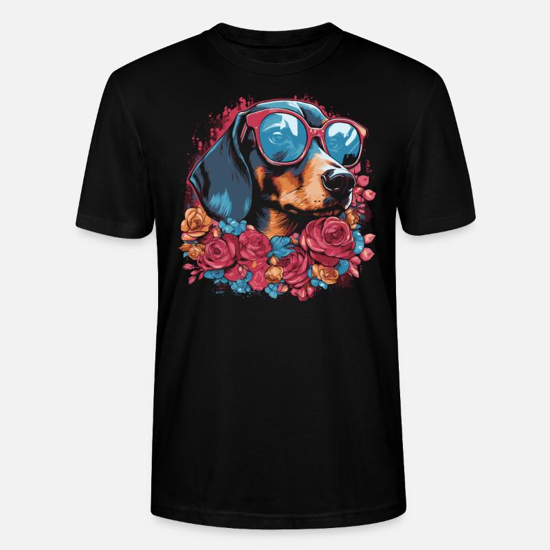 Teckel fleur - T-shirt bio CRAFTER Stanley Stella Unisexe - noir