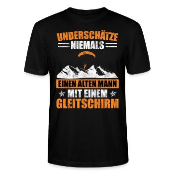 Paragliding Unterschätz niemals einen Alten Mann - Stanley/Stella Unisex Bio-T-Shirt CRAFTER - Schwarz - Vorne - Alina (178cm) & Michal (187cm)