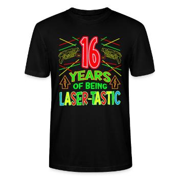 16 Years Old Of Being Laser-tastic Years Old Laser - Stanley/Stella CRAFTER Unisex Organic T-Shirt - black - Front - Alina (178cm) & Michal (187cm)