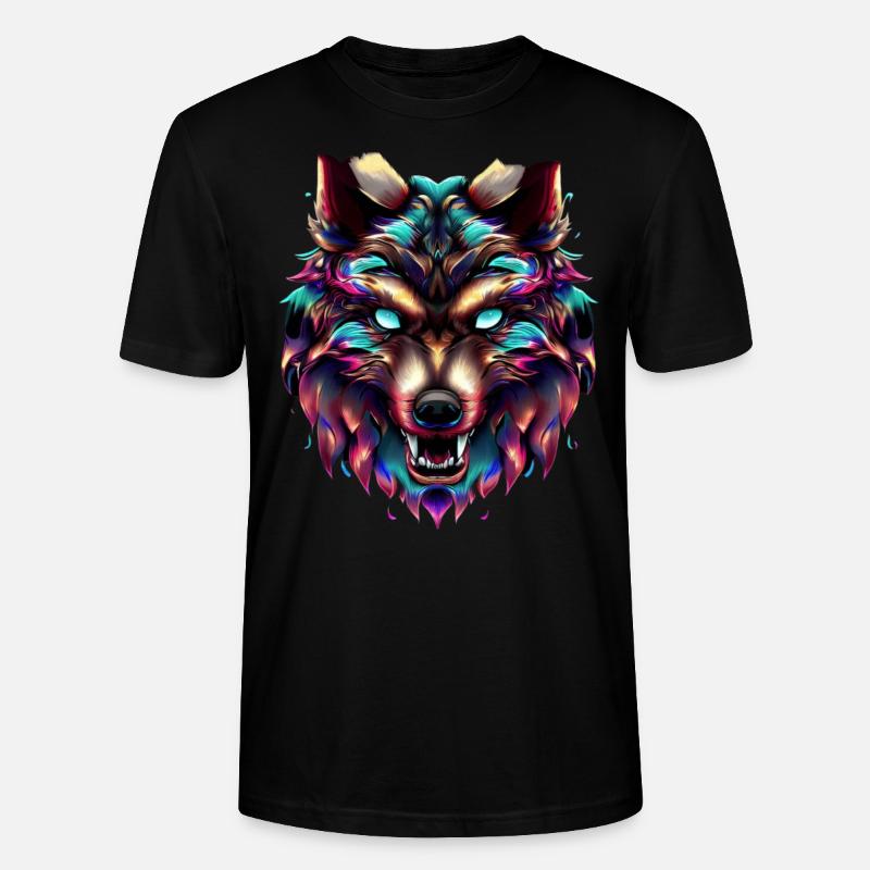 Wolfskopf Synthwave Wolf - Stanley/Stella Unisex Bio-T-Shirt CRAFTER - Schwarz