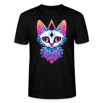 Méditation Chat Symboles Spirituels Géométrie Sacrée - T-shirt bio CRAFTER Stanley Stella Unisexe - noir - Devant - Alina (178cm) & Michal (187cm)