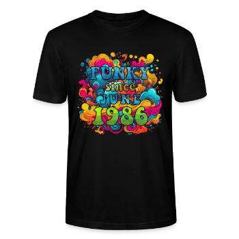 Funky Geburtstag: Juni 1986 - Psychadelic - Stanley/Stella Unisex Bio-T-Shirt CRAFTER - Schwarz - Vorne - Alina (178cm) & Michal (187cm)