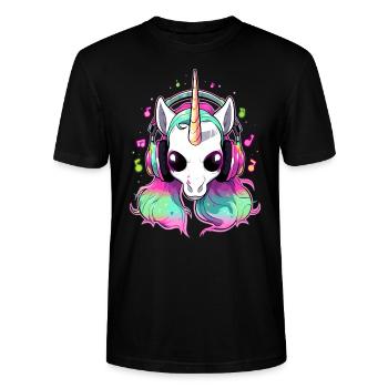 Mélomane Licorne mignonne DJ EDM Festival - T-shirt bio CRAFTER Stanley Stella Unisexe - noir - Devant - Alina (178cm) & Michal (187cm)