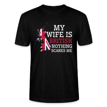 Nothing Scares Me My Wife Is British Husband - Stanley/Stella CRAFTER Unisex Organic T-Shirt - black - Front - Alina (178cm) & Michal (187cm)