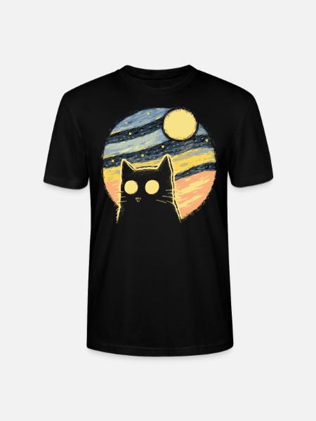 Starry Night Retro Cat - Stanley/Stella CRAFTER Unisex Organic T-Shirt - black