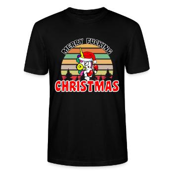 Merry Fucking Christmas Lustiges Einhorn - Stanley/Stella Unisex Bio-T-Shirt CRAFTER - Schwarz - Vorne - Alina (178cm) & Michal (187cm)