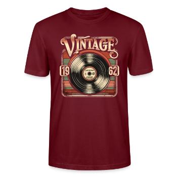 Rétro vinyle Vintage légende 1962 anniversaire - T-shirt bio CRAFTER Stanley Stella Unisexe - bordeaux - Devant - Alina (178cm) & Michal (187cm)