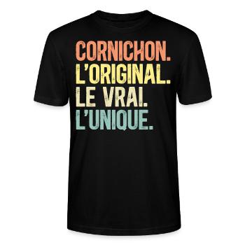 Humour Cornichon L'Original Le Vrai L'Unique - T-shirt bio CRAFTER Stanley Stella Unisexe - noir - Devant - Alina (178cm) & Michal (187cm)