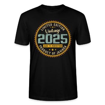 Jahrgang 2025 Geburtstagsgeschenk 2025 - Stanley/Stella Unisex Bio-T-Shirt CRAFTER - Schwarz - Vorne - Alina (178cm) & Michal (187cm)