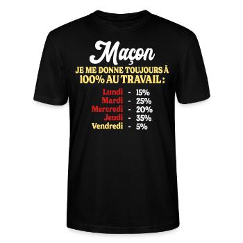 100% Au Travail Citation Drôle Maçon - T-shirt bio CRAFTER Stanley Stella Unisexe - noir - Devant - Alina (178cm) & Michal (187cm)