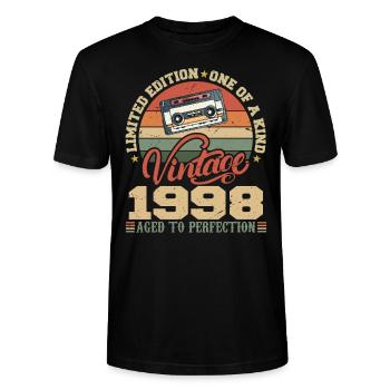Jahrgang 1998 Retro Geburtstagsgeschenk 1998 - Stanley/Stella Unisex Bio-T-Shirt CRAFTER - Schwarz - Vorne - Alina (178cm) & Michal (187cm)
