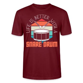 Snare Drum Musical Instrument Musician Drummer - Stanley/Stella CRAFTER Unisex Organic T-Shirt - burgundy - Front - Alina (178cm) & Michal (187cm)